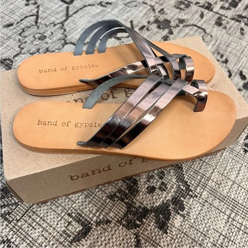 Band of Gypsies rose pewter leather sandals NIB - 8 - $109